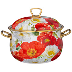 Agness 950-463 КАСТРЮЛЯ ЭМАЛИРОВАННАЯ AGNESS С КРЫШКОЙ, СЕРИЯ МАКИ 3,8Л