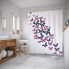 Штора для ванной JoyArty «Строй бабочек» 180x200