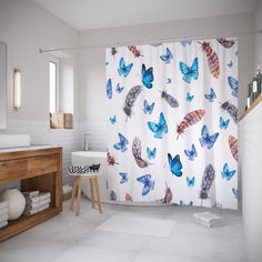 Штора для ванной JoyArty «Бабочки и перья» 180x200