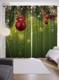 Шторы с фотопечатью "Искрящаяся новогодняя елка" из сатена, 290х265 см Joy Arty