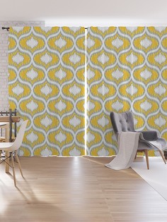 Шторы под лён JoyArty "Узоры на оранжевом фоне", серия Oxford DeLux, 340х265 см