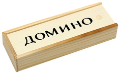 Домино пластиковые фишки в деревянной коробке 14x5 см No Brand
