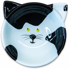 Одинарная миска для кошек КерамикАрт Мордочка, керамика, черный, белый, 0.12 л