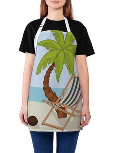 Фартук женский JoyArty для готовки "Шезлонг под пальмой на пляже", универсальный размер