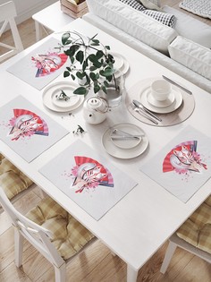 Комплект салфеток JoyArty "Японский веер и маска" для сервировки стола (32х46 см, 4 шт.)