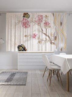 Шторы JoyArty с фотопечатью "Ветки и бабочки" из сатена, 290х180 см