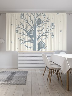 Шторы JoyArty с фотопечатью "Домики на дереве" из сатена, 290х180 см
