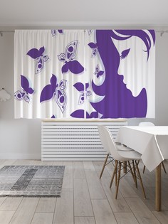 Шторы JoyArty с фотопечатью "Девушка и бабочки" из сатена, 290х180 см