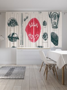 Шторы JoyArty с фотопечатью "Азбука японской кулинарии" из сатена, 290х180 см