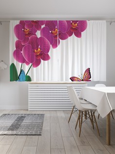 Шторы JoyArty с фотопечатью "Цветок в кругу бабочек" из сатена, 290х180 см