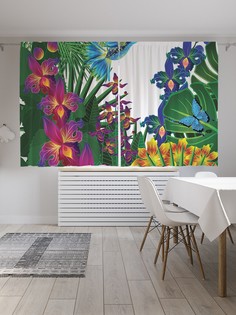 Шторы JoyArty с фотопечатью "Колибри и бабочка" из сатена, 290х180 см