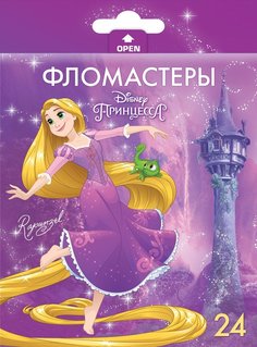 Фломастеры. 24 цвета. HATBER VK. Принцессы - Дисней В картонной коробке с европодвесом