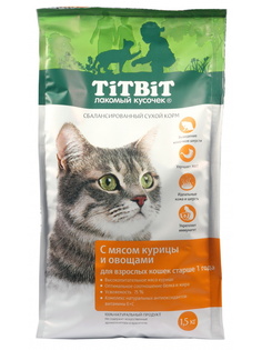 Сухой корм для кошек TiTBiT, курица, 1.5кг