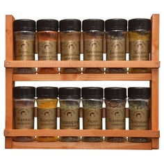 Подарочный набор из 12 видов специй и приправ на деревянной полке. Специи мира.СМНС12