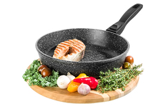 Сковорода - гриль круглая 24 см Elan Gallery ГАРМОНИЯ ВКУСА Черный мрамор, съёмная ручка