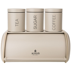 Agness 938-048 ХЛЕБНИЦА AGNESS VELOUR МЕТАЛЛ С 3-МЯ БАНК. Д/СЫП