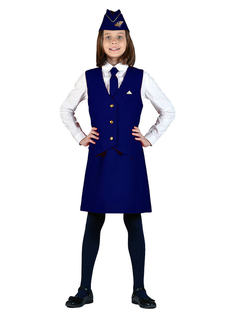Костюм карнавальный Карнавалия.рф Стюардесса в синем детский р.28 (110-116 см)