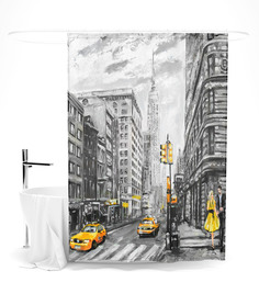 Сирень ШТОК056-14265 Шторка для ванной "Город ", 145х180 см оксфорд 145*180 БОПП пакет