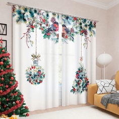 Фотошторы Сирень Зимняя история Цвет: Зеленый, Белый 290x260