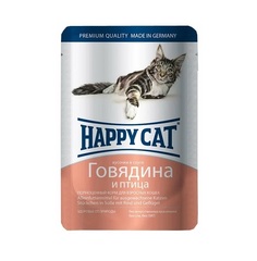 Влажный корм для кошек Happy Cat, говядина, домашняя птица, 100г