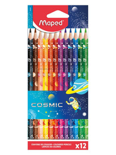 Пластиковые карандаши цветные 12 цветов., картон футляр MAPED COLORPEPS COSMIC