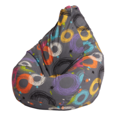 Кресло-мешок ПуффБери Груша XXL Жаккард Кругос XXL, серый с цветным рисунком