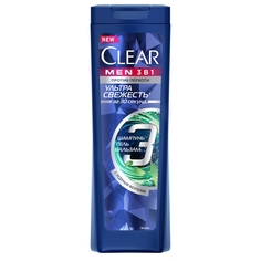 Шампунь для волос Clear Men 3 в 1 Ультра свежесть с ледяным ментолом против перхоти 400 мл
