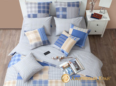 Комплект постельного белья "Манчестер синий" 1,5 спальный Хлопковый край