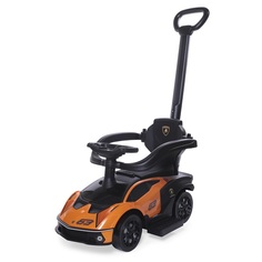 Каталка Baby Care Lamborghini кож. сиденье, рез. колёса, родительская ручка оранжевый