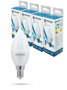 Лампа светодиодная GRISARD ELECTRIC свеча C35 Е14 7Вт 4000К 220В, 4штуки/уп.