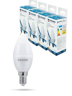 Лампа светодиодная GRISARD ELECTRIC свеча C35 Е14 7Вт 3000К 220В, 4шт/уп