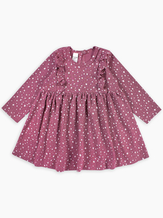 Платье с длинным рукавом Веселый малыш Звезды с рюшами, брусника, р. 122