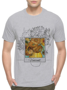 Футболка мужская Dream Shirts Ван Гог - Ваза с Подсолнухами серая 3XL