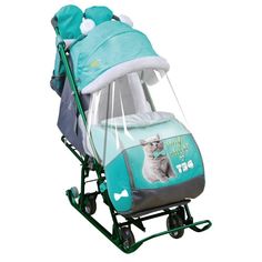 Санки-коляска Nika Kids, цвет: котенок, изумруд Nika