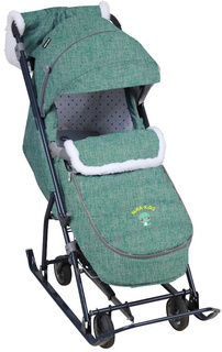 Санки-коляска Nika Kids Наши детки 6, цвет: джинс/зеленый