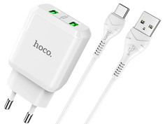 Зарядное устройство Hoco N6 Charmer 2xUSB 5V 3A QC3.0 + Cable USB Type-C White