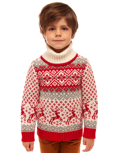 Свитер детский Scandica Baby Deers белый/темно-красный р. 122-128