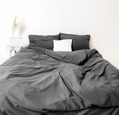 Постельное белье Grazia-Textile ЕВРО СЕРОЕ с простыней 180 см НА РЕЗИНКЕ, Сатин