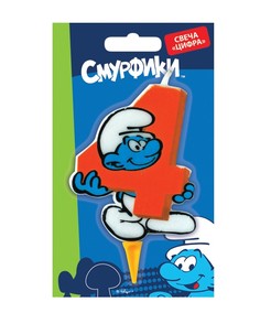 Свеча цифра № 4 Смурфики арт 21827 No Brand
