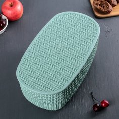 Хлебница ВЯЗАНИЕ с разделочной доской (фисташковый) Idea