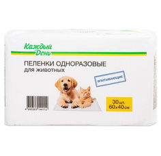 Пеленки для грызунов, для собак одноразовое Каждый День 60 x 40 см, 30 шт