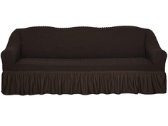 Чехол на трехместный диван с оборкой CONCORDIA, тёмно-коричневый