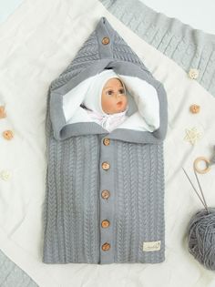 Конверт Amarobaby Pure Love Snap вязаный утепленный на выписку, серый, 75 см.