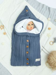 Конверт Amarobaby Pure Love Snap вязаный утепленный на выписку, джинс, 75 см.