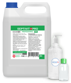 Антисептик-гель спиртовой 65% Septivit Premium канистра 5л + 2 флакона