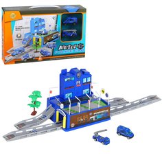 Игровой набор Гараж "Полиция", 2 металлические машинки, синий, JB0404525. No Brand