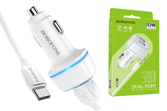 Зарядное устройство BOROFONE BZ14 Max dual port автом. 2USB 2400mAh + USB Type-C белое
