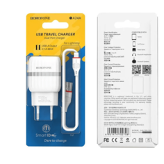 Сетевое зарядное устройство Lightning на 2 USB 2.4A Borofone BA24A (EU) белый