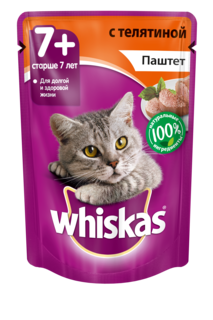 Влажный корм для кошек старше 7 лет Whiskas паштет с телятиной, 85г