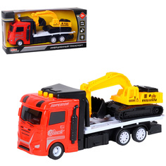Игрушечная машинка AUTO DRIVE Автовоз с экскаватором звук/свет, красный, JB0404506